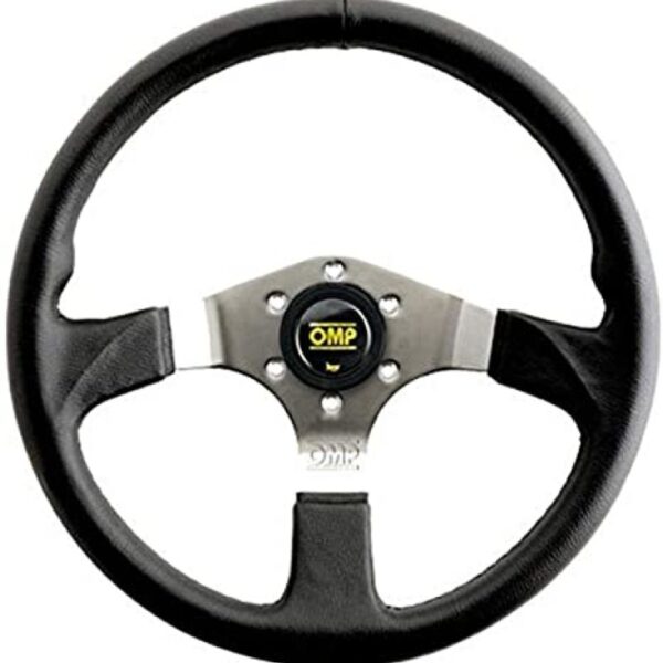 OMP Asso Flat Steering Wheel w/ 3 Steel Spokes (350mm) - Large Leather (Black)