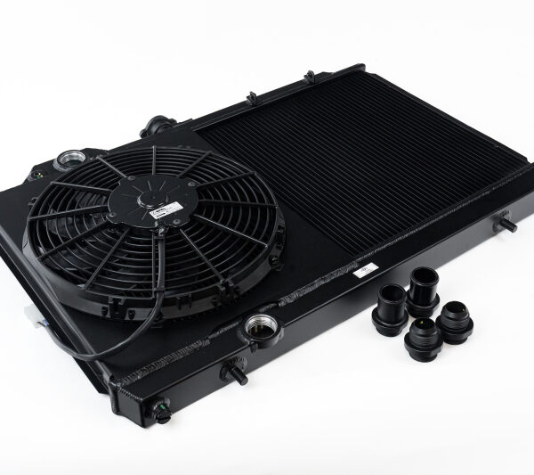 CSF 96-07 Mitsubishi Evo 4/5/6/7/8/9 Full-Slim Radiator w/12in Fan & Shroud/-16AN - Black