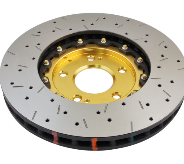 DBA 03-05 Evo 8/9 Front Drilled & Slotted 5000 Series 2 Piece Rotor Assembled w/ Gold Hat