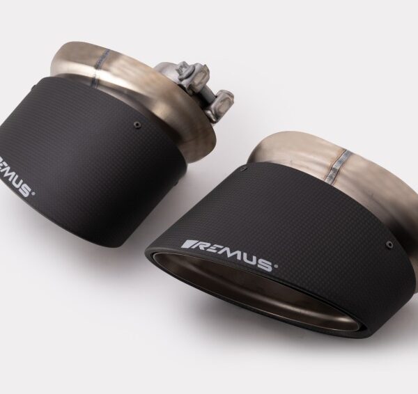 Remus Carbon 175x108mm Angled Titanium Internals w/Adj Clamp Tail Pipe Set (Pair)