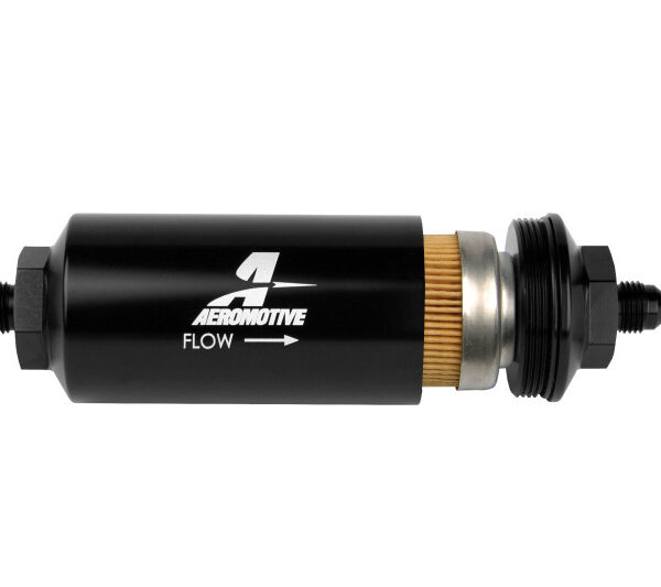 Aeromotive In-Line Filter - (AN-6 Male) 10 Micron Fabric Element Bright Dip Black Finish