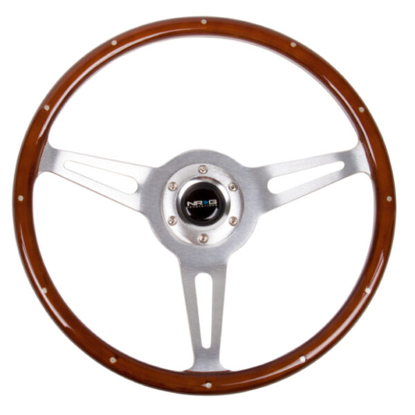 NRG Classic Wood Grain Steering Wheel (365mm) Wood w/Metal Inserts & Brushed Alum. 3-Spoke Center