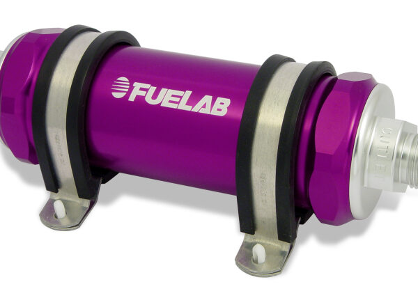 Fuelab 828 In-Line Fuel Filter Long -8AN In/Out 40 Micron Stainless - Purple