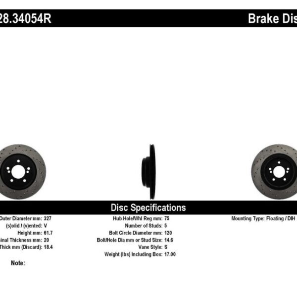 StopTech 01-07 BMW M3 (E46) / 00-04 M5 (E39) Drilled Right Rear Rotor