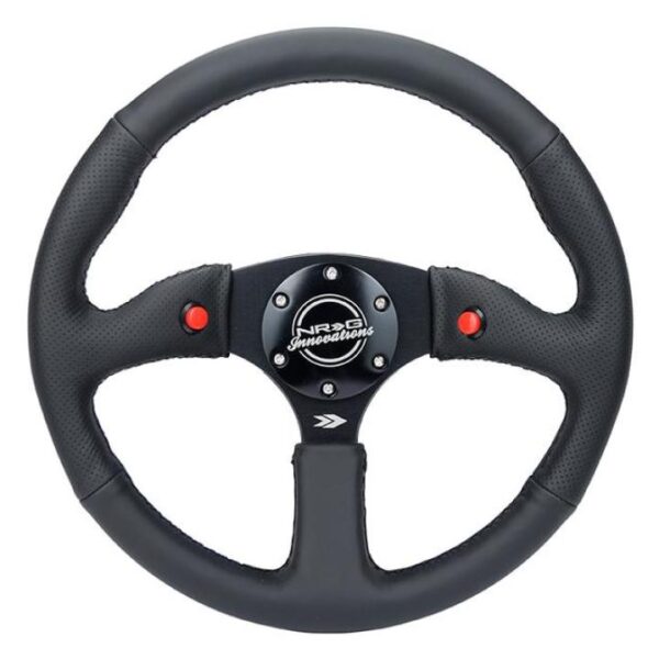NRG Reinforced Steering Wheel (350mm/ 2.5in. Deep) Sport Leather Racing/ 4mm Matte Black Spoke