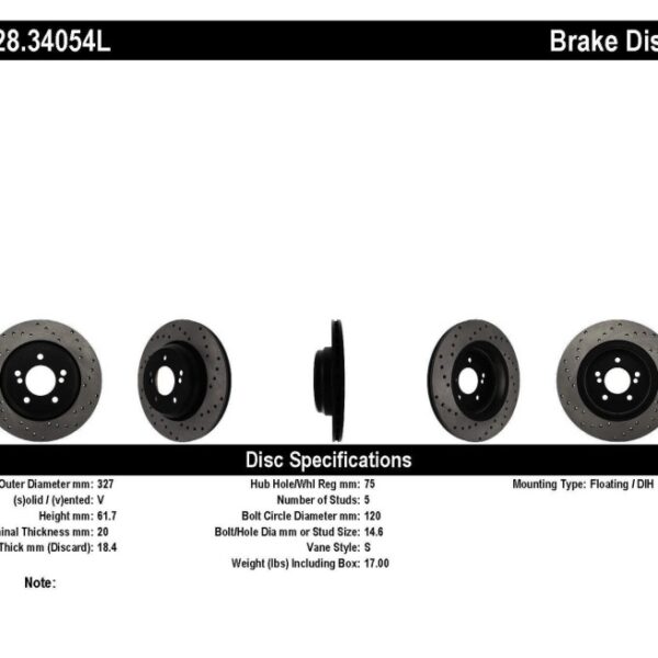 StopTech 01-07 BMW M3 (E46) / 00-04 M5 (E39) Drilled Left Rear Rotor