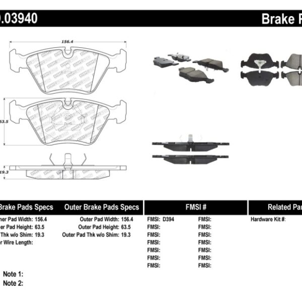 StopTech 95-99 BMW M3 / 01-07 M3 E46 / 89-93 M5 / 98-02 Z3 M series / 93-95 530 Front Brake Pads