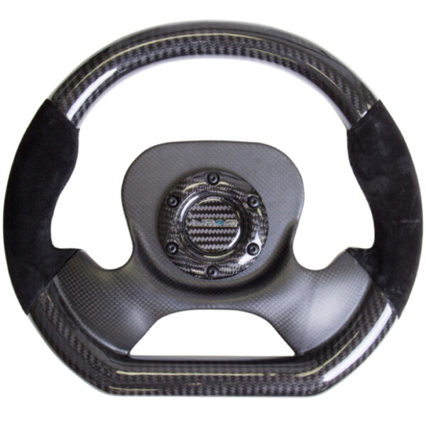 NRG Carbon Fiber Steering Wheel (320mm) CF Center Plate & Two-Tone Carbon w/Suede Trim Handles