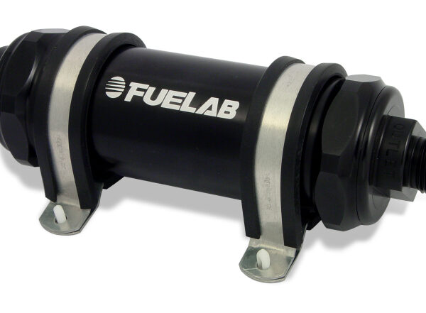 Fuelab 828 In-Line Fuel Filter Long -6AN In/Out 100 Micron Stainless - Black