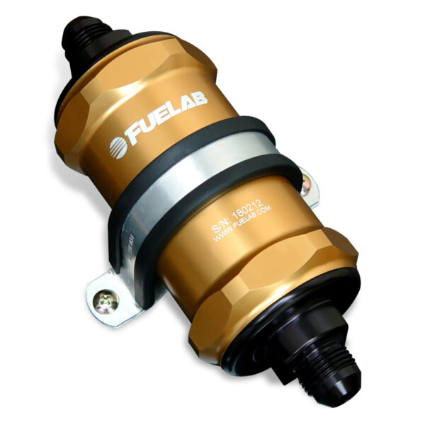 Fuelab 818 In-Line Fuel Filter Standard -10AN In/Out 100 Micron Stainless - Gold