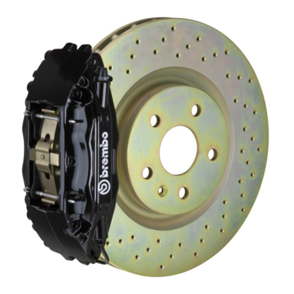 Brembo 82-89 6-Series Front GT BBK 4 Piston Cast 2pc 332x32 1pc Rotor Drilled-Black