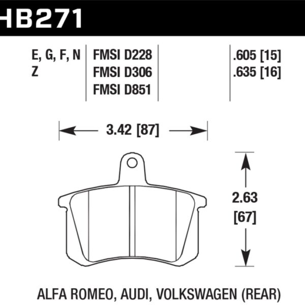 Hawk 98-02 Audi A4 Quattro Blue 9012 Race Rear Brake Pads