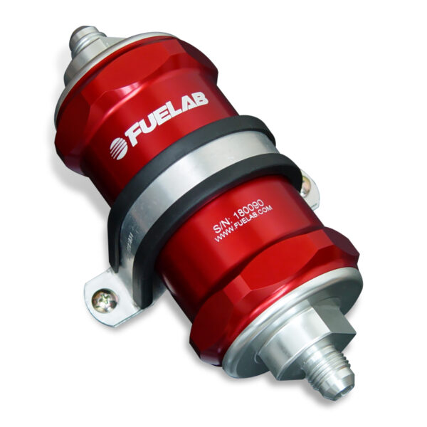 Fuelab 818 In-Line Fuel Filter Standard -8AN In/Out 40 Micron Stainless - Red
