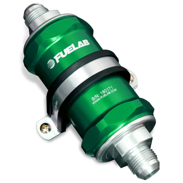 Fuelab 818 In-Line Fuel Filter Standard -8AN In/Out 40 Micron Stainless - Green
