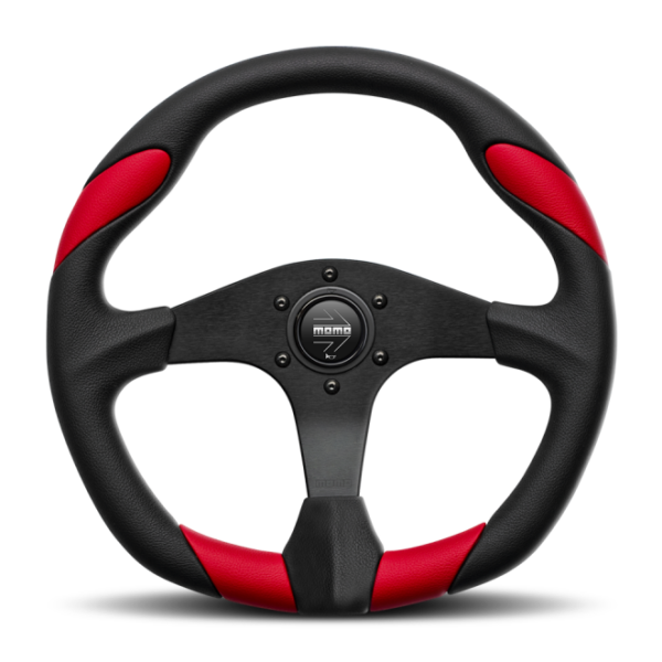 Momo Quark Steering Wheel 350 mm - Black Poly/Black Spokes/Red Inserts