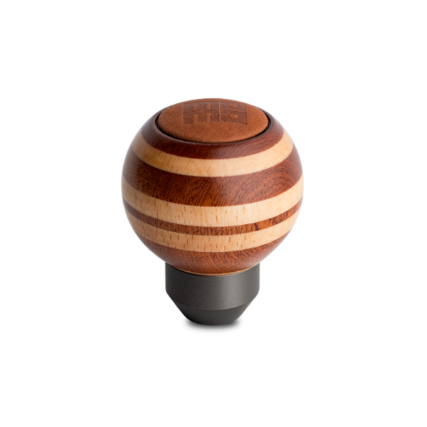 Momo Targa Heritage Shift Knob - Round Wood, Layered Mahogany and Beechwood, Leather Insert Top