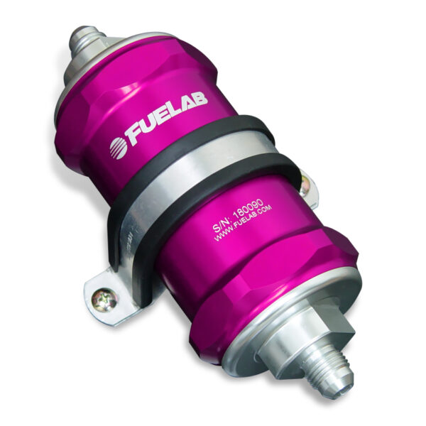 Fuelab 818 In-Line Fuel Filter Standard -6AN In/Out 100 Micron Stainless - Purple