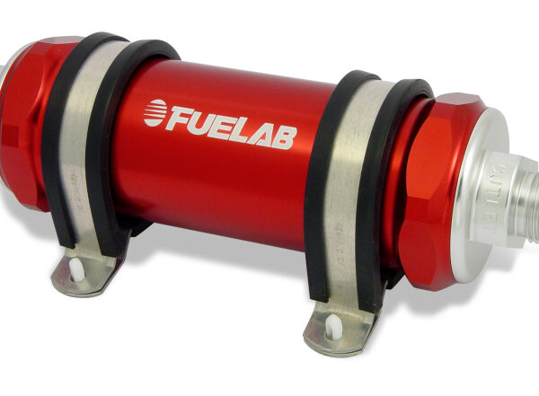 Fuelab 828 In-Line Fuel Filter Long -10AN In/Out 10 Micron Fabric - Red