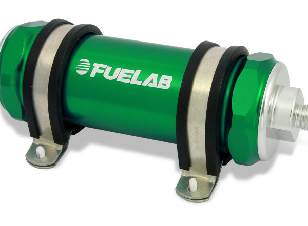 Fuelab 828 In-Line Fuel Filter Long -8AN In/Out 10 Micron Fabric - Green