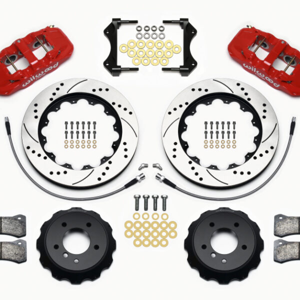 Wilwood AERO6 Front Hat Kit 14.00 Drilled Red 2007-2011 BMW E90 Series w/Lines