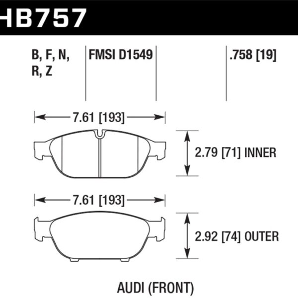 Hawk Audi 2013 A5 Quattro / 12-16 A6 Quattro/A7 Quattro/A8 Quattro HP Plus Front Brake Pads